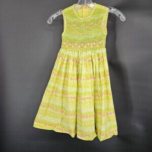 Luli Me Dress Girls 5 Green Floral Smocked Cotton Sundress Spring Summer Party